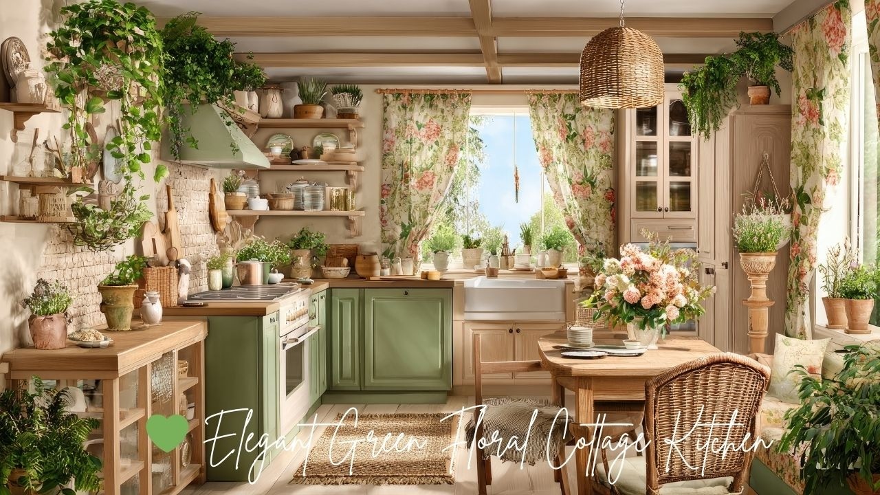 💚 Elegant Green Floral Cottage Kitchen | Affordable Romantic Shabby Chic Small Space 2026