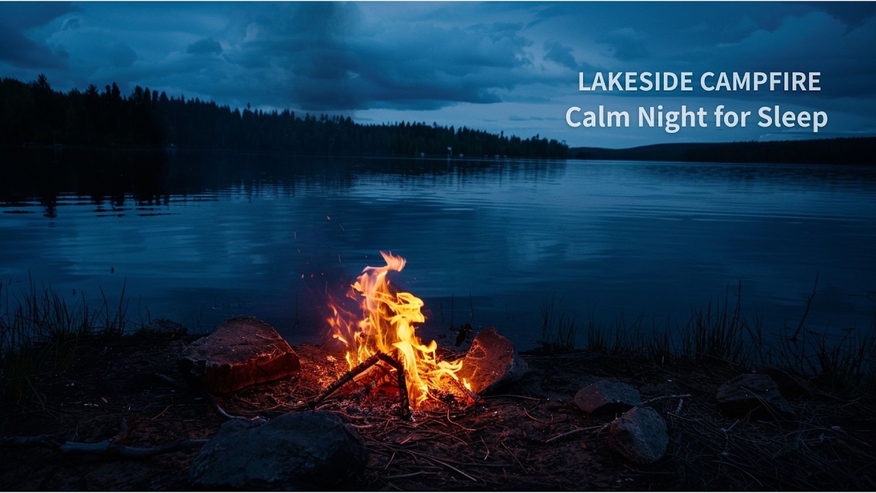 Lakeside Campfire 🔥 Calm Night for Sleep | Real Night Ambience