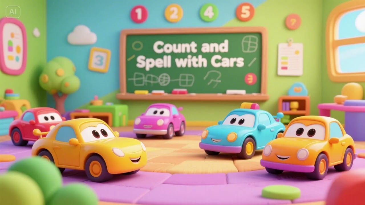 Count and Spell with Cars 🚗🔢🔤 | Fun Learning Song for Kids