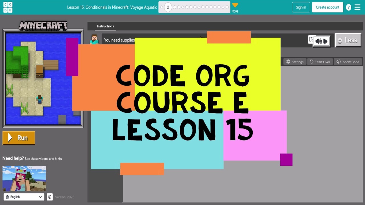 Code.org Course E Lesson 15 Conditionals in Minecraft Voyage Aquatic - Express Course Lesson 19
