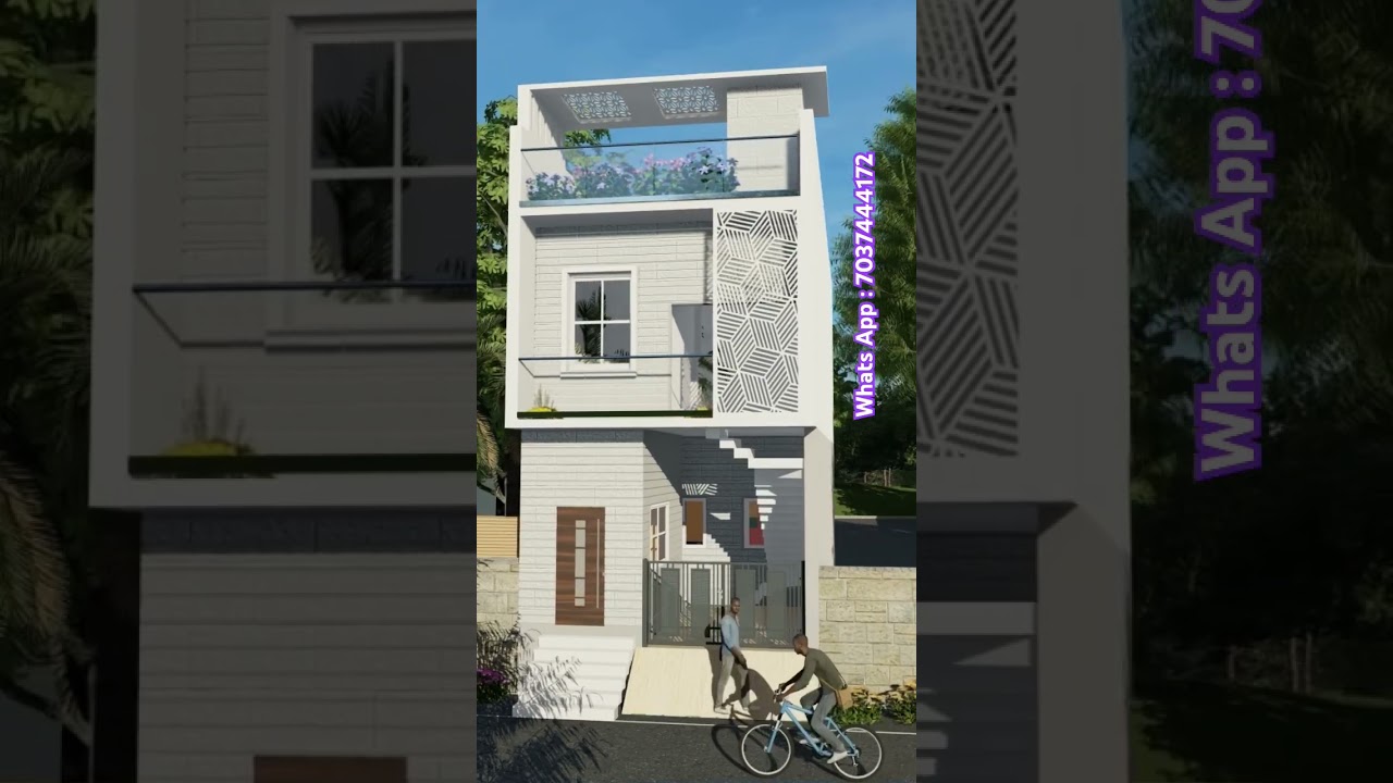 16 X 40 , Modern Home Design duplex  elevation with beautiful color scheme with real view