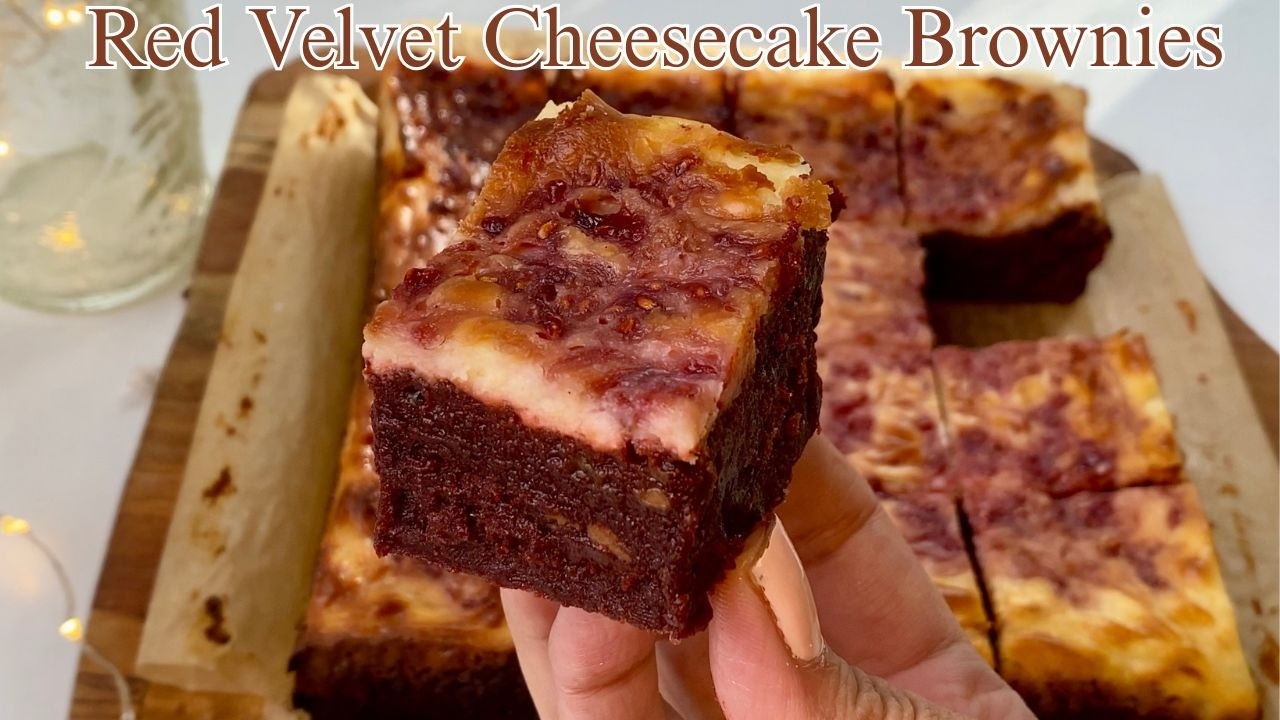 Red Velvet Cheesecake Brownies With Raspberry Jam | Easy Fudgy Dessert Recipe