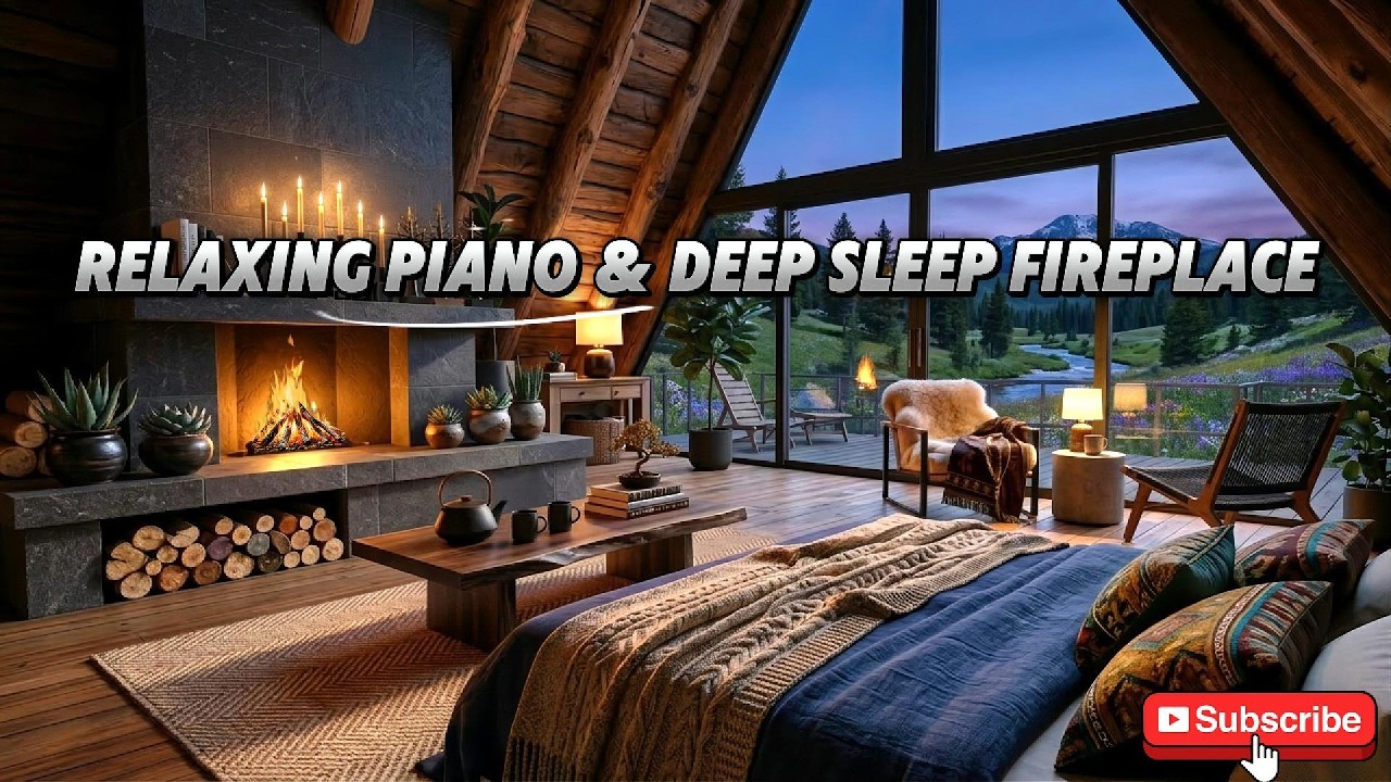 Evening Mountain Cabin Ambiance 🏔️ Relaxing Piano & Deep Sleep Fireplace • The Ambient Corner