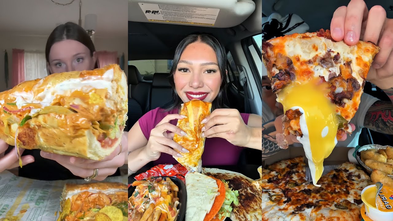 TIKTOK Mukbang Compilation | Subway, Domino’s, Pizza Hut, Popeyes, Taco Bell & More! 🥪🍕🍗🌮