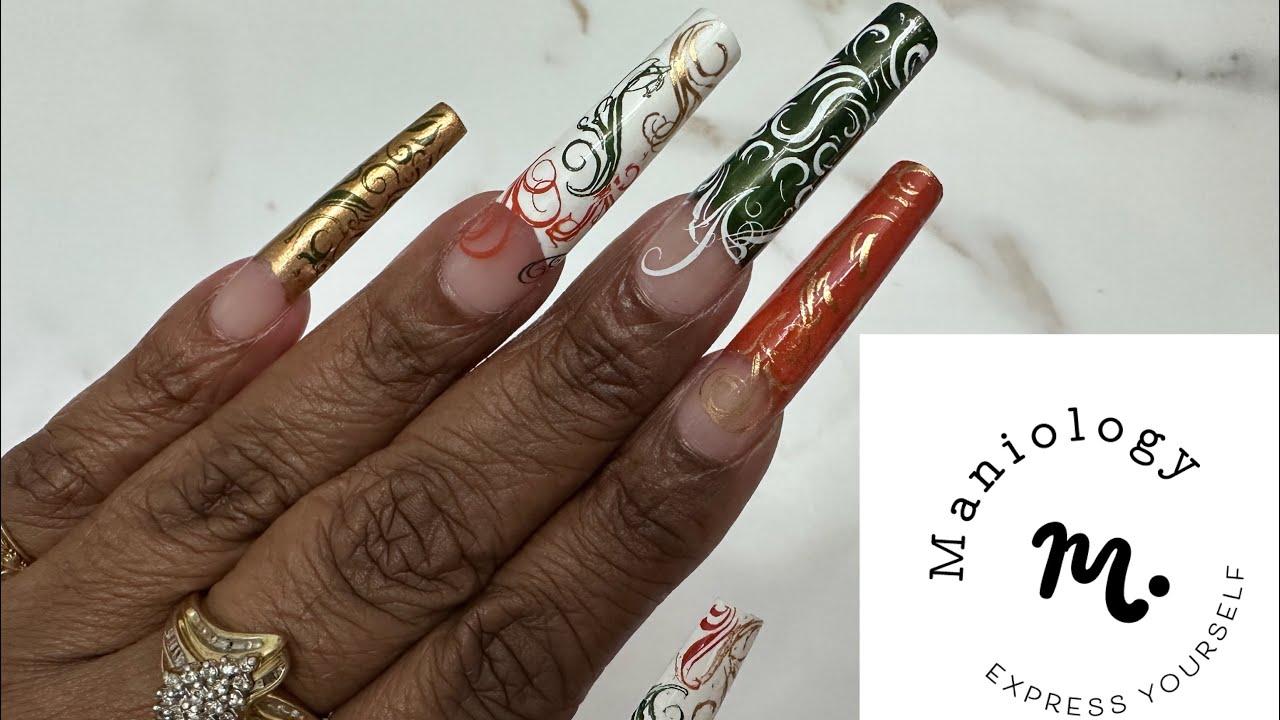 Maniology Collaboration |  Nail Stamping | Fall Colored Mani | Pretty Nail Notes | Long Gel Nails 
