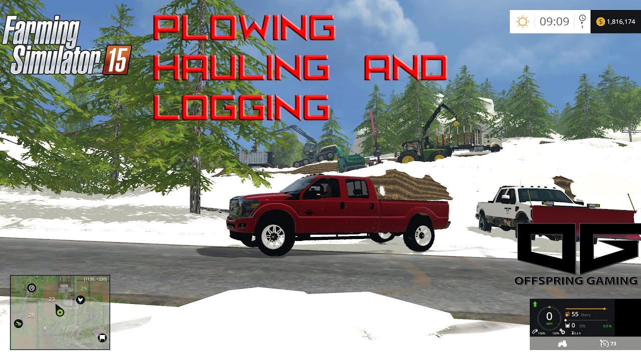 Let's Play Farming Simulator 2015- Hauling, Logging, and Plowing In the Snow
