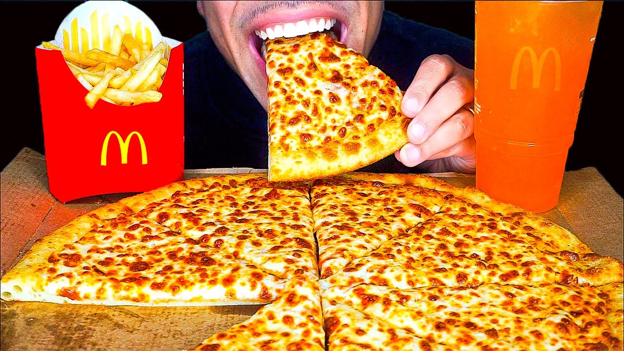 ASMR | LITTLE CAESARS CHEESE PIZZA | MCDONALD'S FRENCH FRIES HI-C ORANGE DRINK | MUKBANG NO TALKING