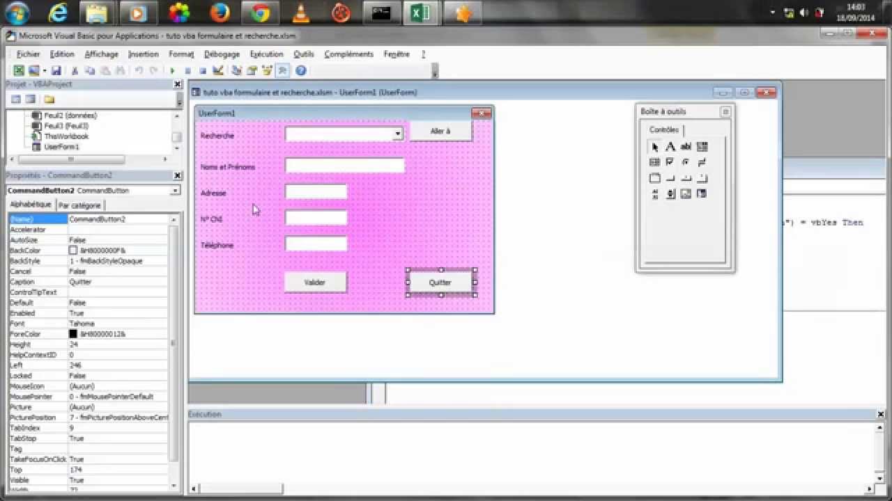Excel VBA formulaire de saisie des données et bouton de recherche