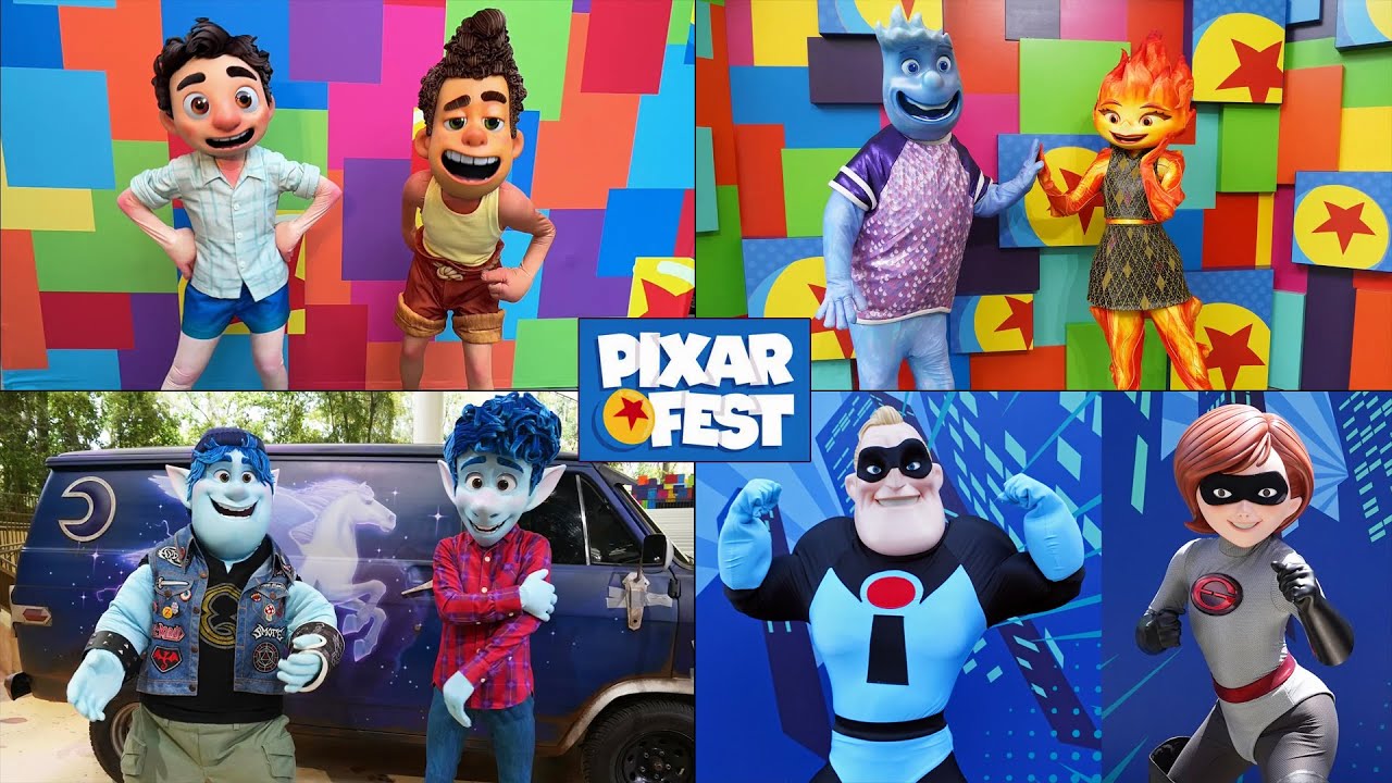 Монтаж персонажей Pixar Fest 2024 в Disneyland Resort — с Альберто, Лукой, Яном и Барли, Уэйдом, ...