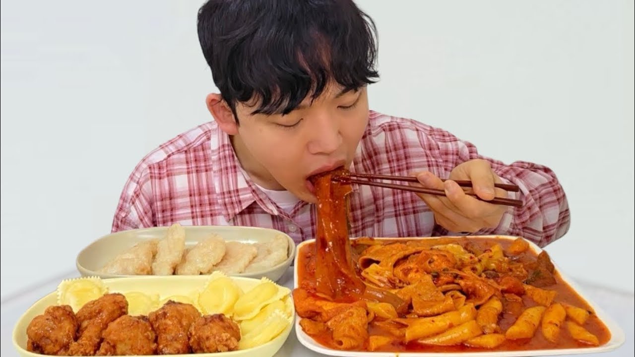 마라엽기떡볶이 + 꿔바로우 + 엽봉 + 바삭치즈만두 🔥 맵단짠 조합 Mukbang