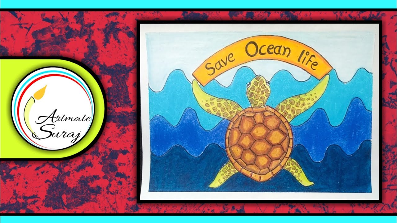 How to draw World ocean day drawing|World ocean day drawing|World ocean day poster|Ocean day drawing