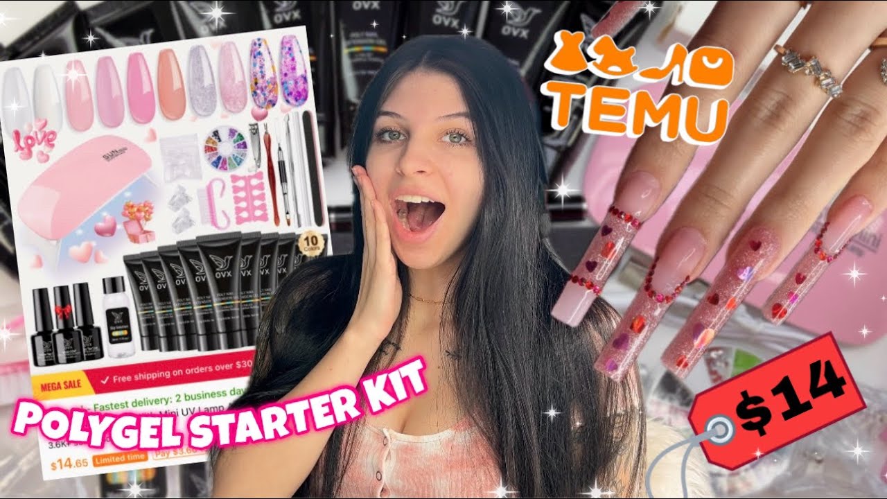 TRYING A POLYGEL NAIL STARTER KIT FROM TEMU | VALENTINE’S DAY NAILS | COLOR BLOCKING & FRENCH TIPS