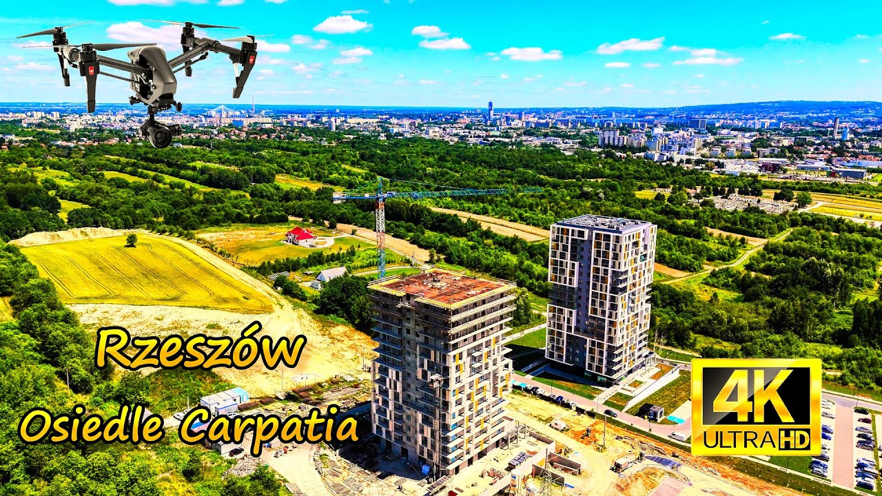 Rzeszów - panorama osiedla Carpatia z lotu ptaka - strzelista zabudowa na peryferiach (dron 4K)