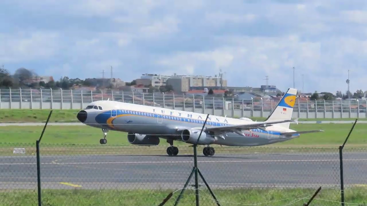 Decolagem A321 Lufthansa pintura lembrar tempos antigos aeroporto Francisco Sá carneiro porto 
