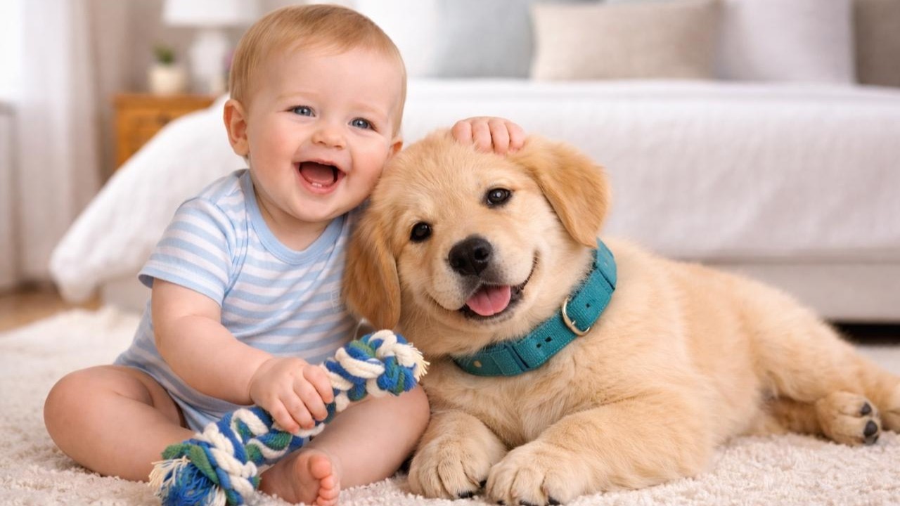 Tiny Baby and Puppy Big Fun😊🐾 | Rope Play and Rolling Together 🐾| Cute Rolling Video 💕
