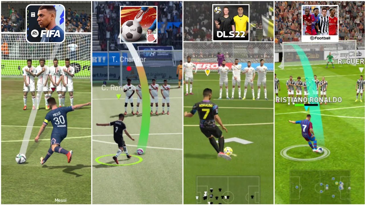 FIFA MOBILE 22 🆚 VIVE LE FOOTBALL 22 🆚 eFootball PES 🆚 DLS 22 • FREE KICK COMPARISON 🔥💥
