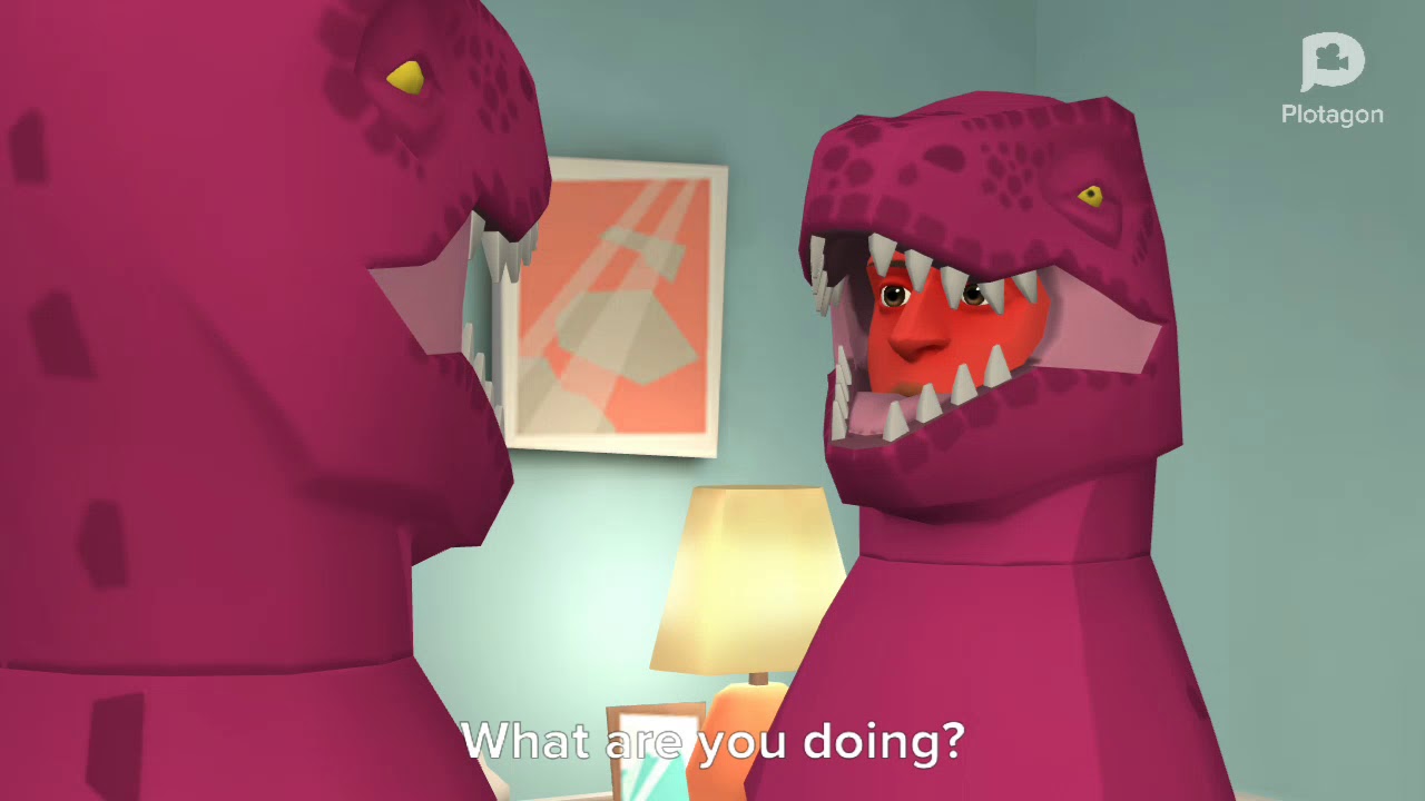 Dark Evil Dinosaur copies his dad and gets grounded