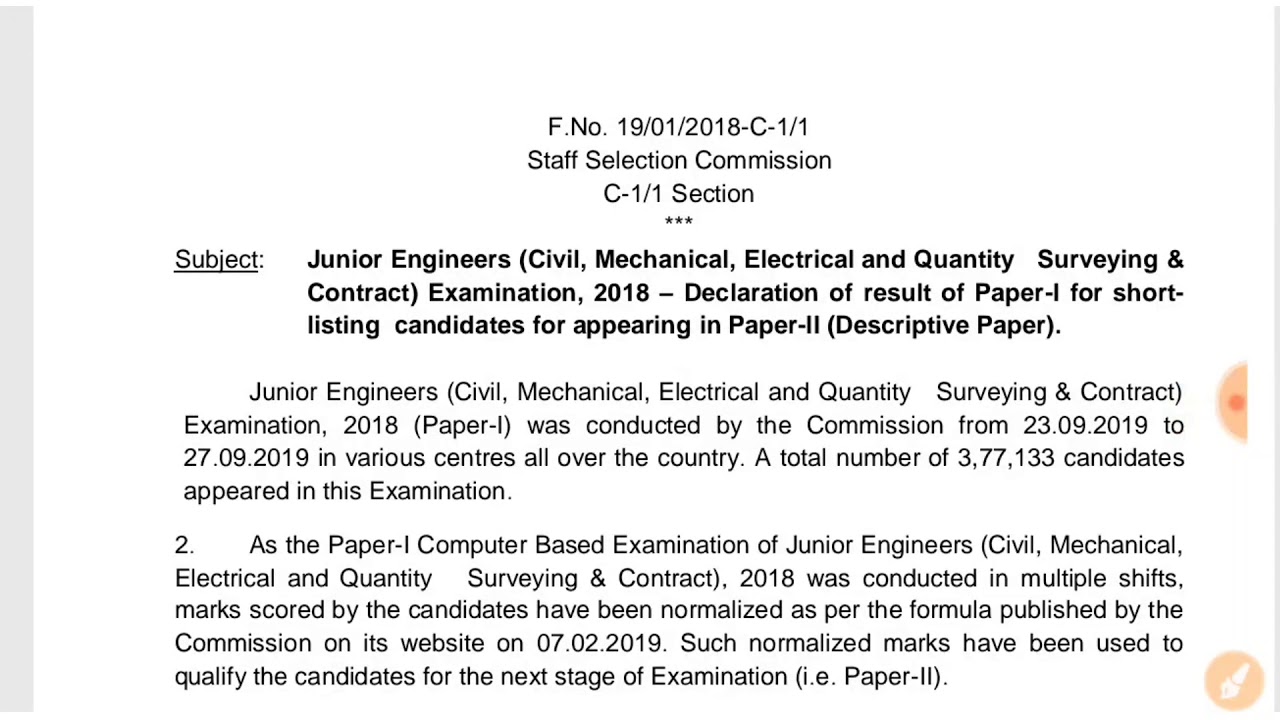 SSC JE 2018 Result Out, Cutoff Analysis, Paper 2 exam date
