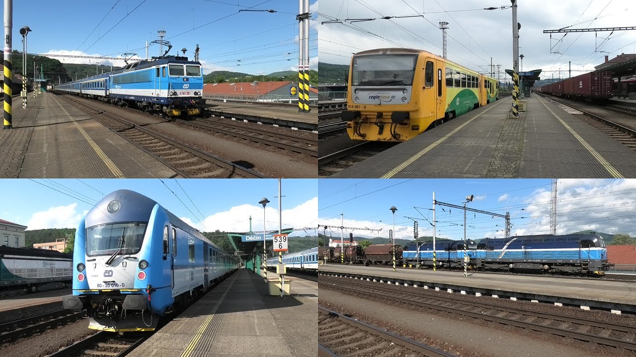 Bahnverkehr in Děčín hl.n.🇨🇿 mit ECs, Schnellzügen, Güterzügen, ČD Reihe 162, Br 628, Regio Nova uvm