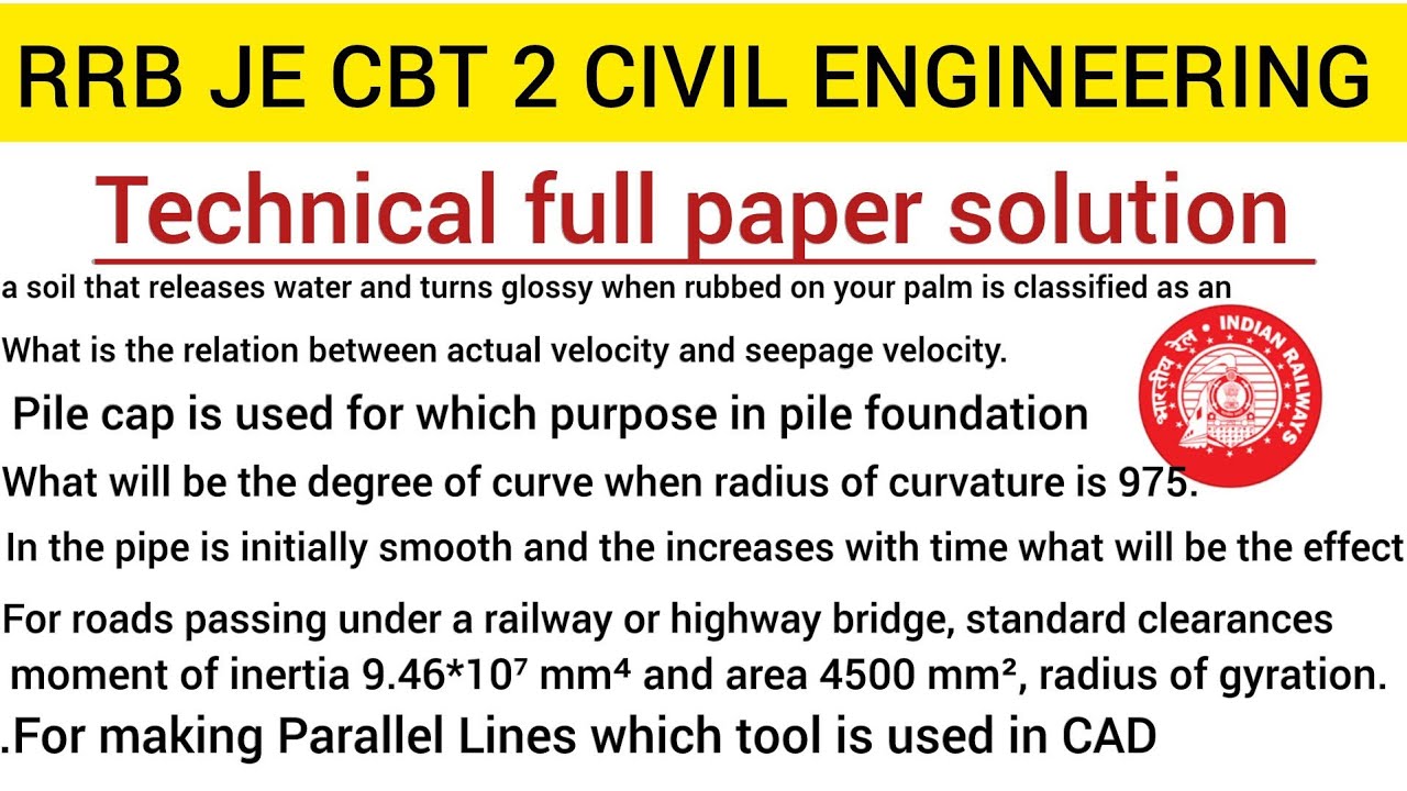 RRB JE CBT 2 CIVIL ENGINEERING  PAPER SOLUTION| rrb je cbt 2 civil paper analysis |rrb je answer key
