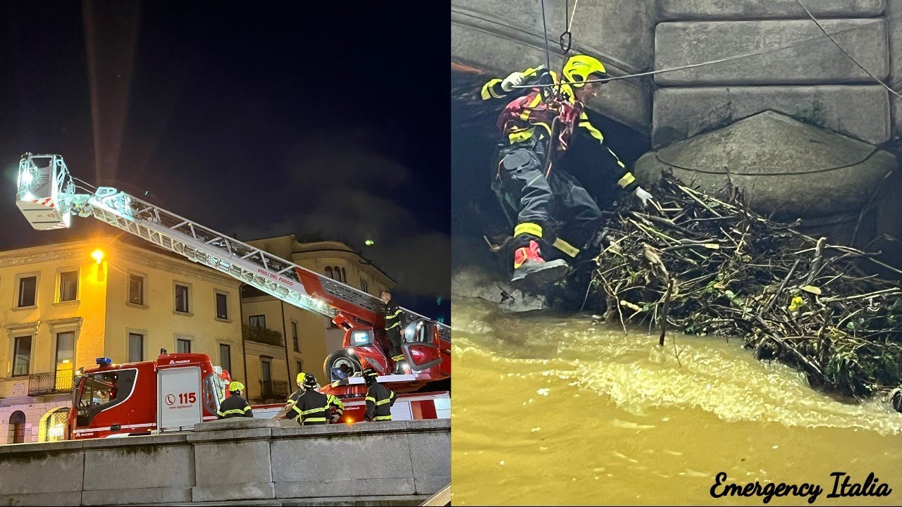 Alluvione a Monza: il Nucleo SAF dei Vigili del Fuoco rimuove dei rami dal letto del Fiume Lambro