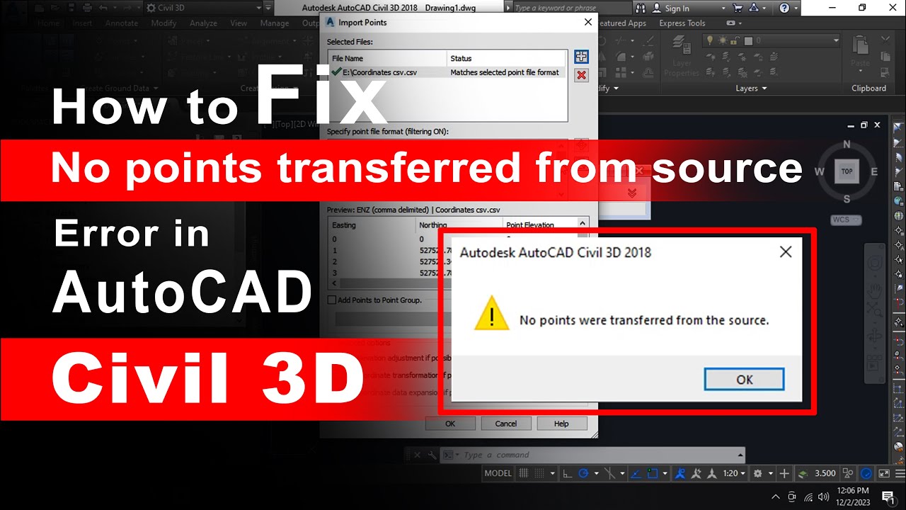 No points transferred from source - error in AutoCAD Civil 3D.