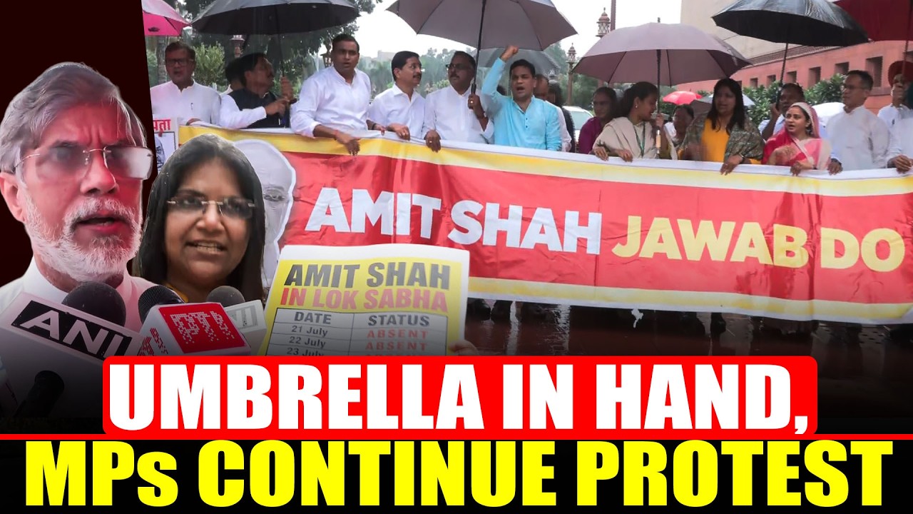 LIVE: INDIA Bloc Protests at Sansad, Holds Umbrellas, Seeks Amit Shah's Statement on Pellet Guns