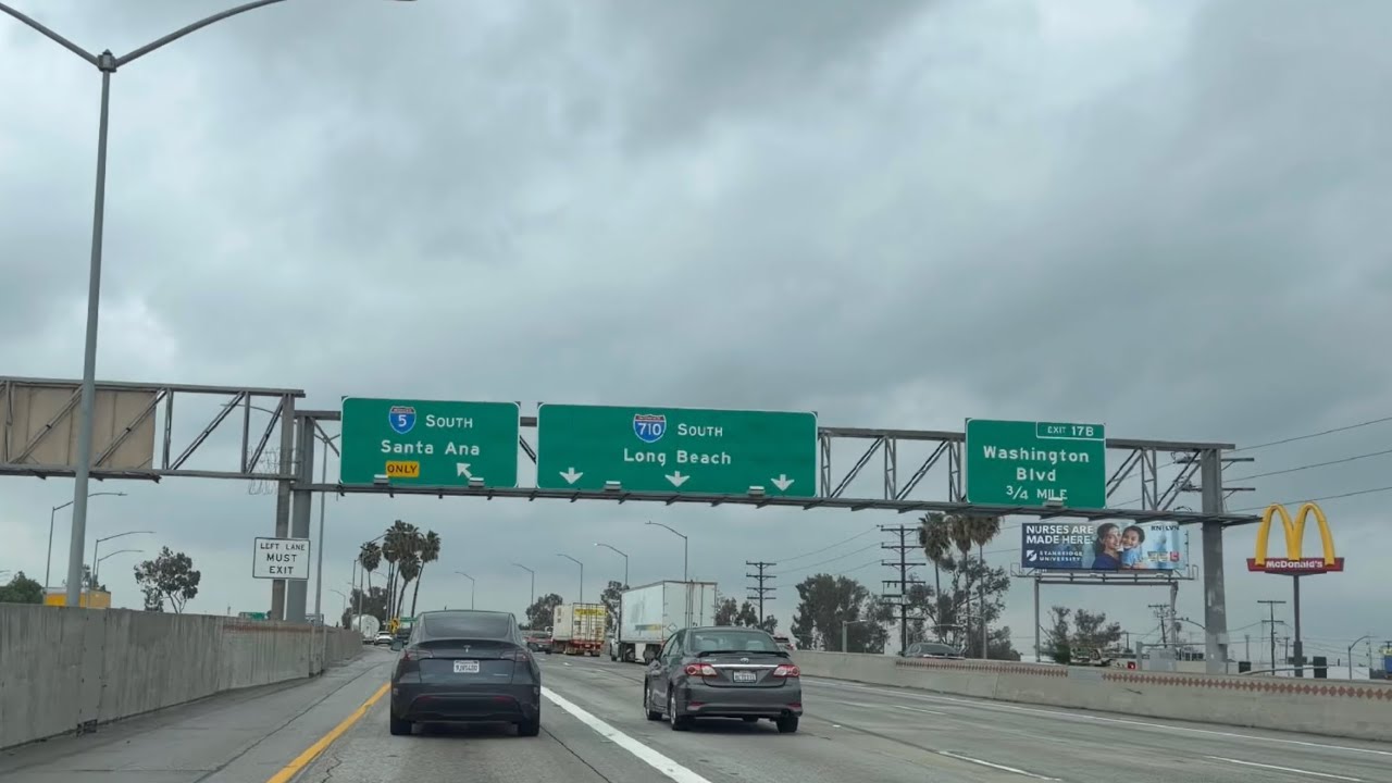 ASMR Rainy Drive – Street to I-710 → I-5 South Merge Los Angeles 
