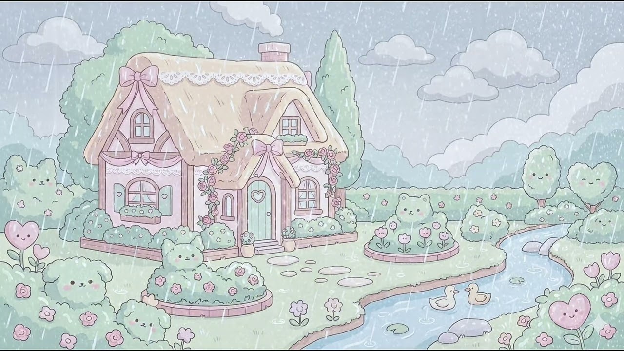 1 hour rain sounds for sleeping | kawaii background 