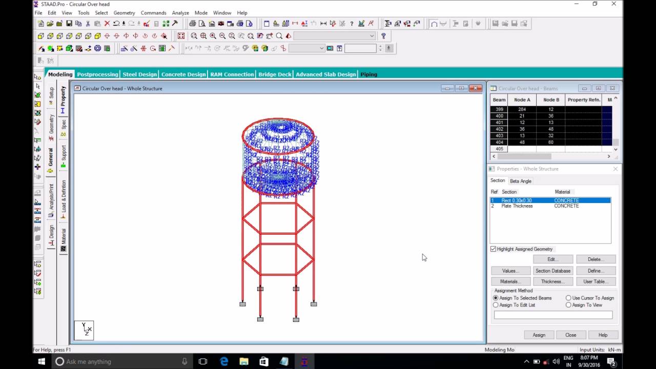 Circular Over Head Water Tank in STADD PRO