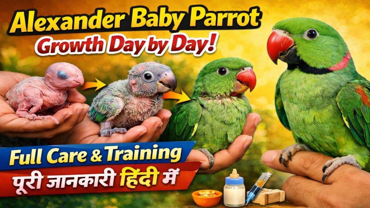 Alexander Baby Parrot Growth Day by Day | Full Care and Training Details in Hindi