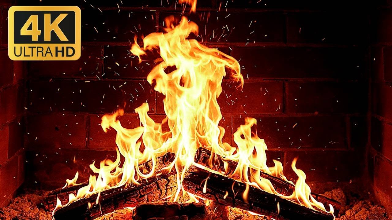 FIREPLACE 4K 🔥 Cozy Fireplace video with Burning Logs & Fire Sounds. Relaxing Fireplace All Night