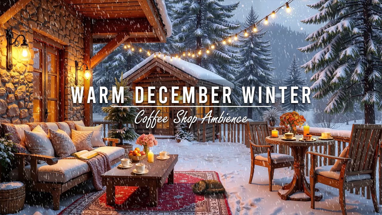 Stress Relief with Warm December Winter Jazz ⛄ Cozy Coffee Porch Ambience & Soft Piano Jazz Music