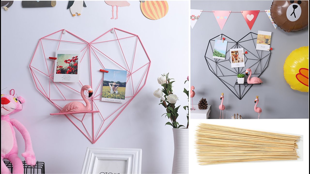 DIY Scandinavian Room Decor Geometric Heart made of bamboo/wood skewers/ Kids and Teenager room idea