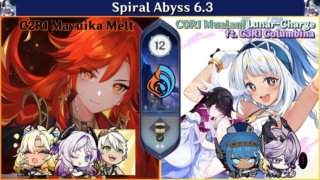 Lunar surfing 2 | C2R1 Mavuika Melt & C0R1 Mualani Lunar-Charge | SA 6.3 - Floor 12 9 stars [GI 原神]