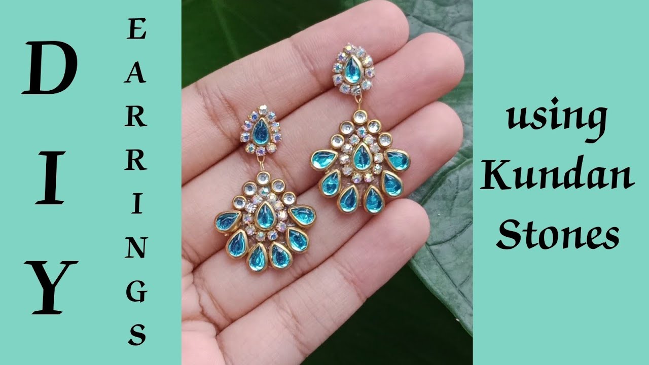DIY Kundan Stone Earrings🩵 #youtube #fypviral #viralvideo 
