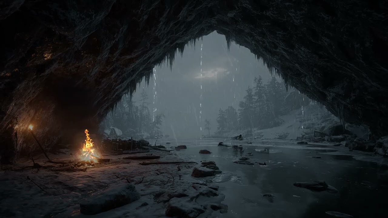 Midnight Rainstorm Echoing Through a Remote Cave | Powerful Thunder Atmosphere