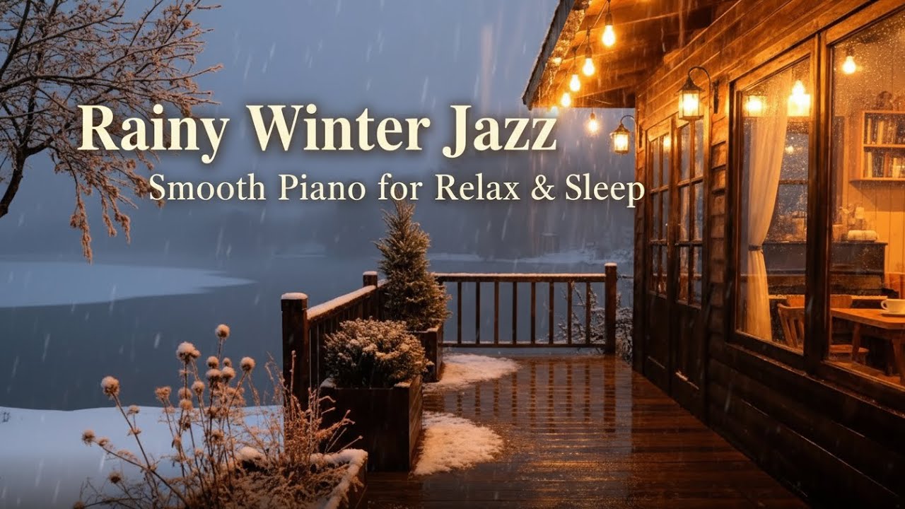 Cozy Winter Cabin Jazz | Rain, Snow & Soft Piano for Sleep & Focus
