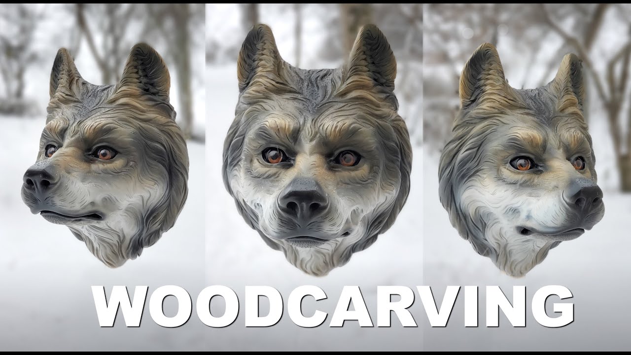 Wood sculpture of a wolf