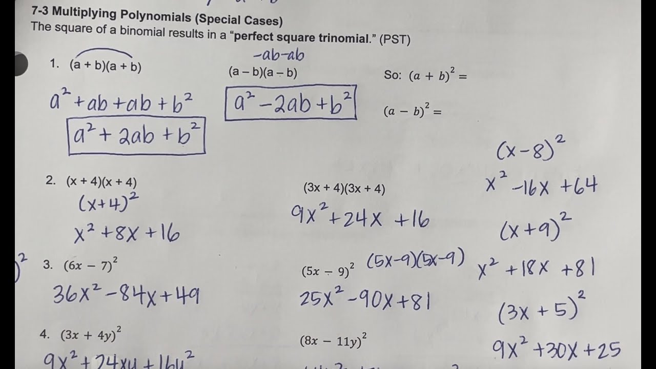 7-3 Multiplying Polynomials (Special Cases)
