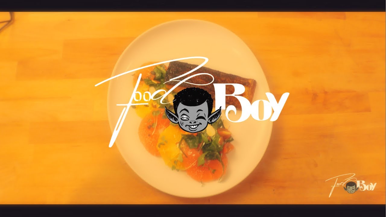 Food Boy's Collard Green Salad w/ Citrus Dijon Vinaigrette and Crispy Skin Salmon