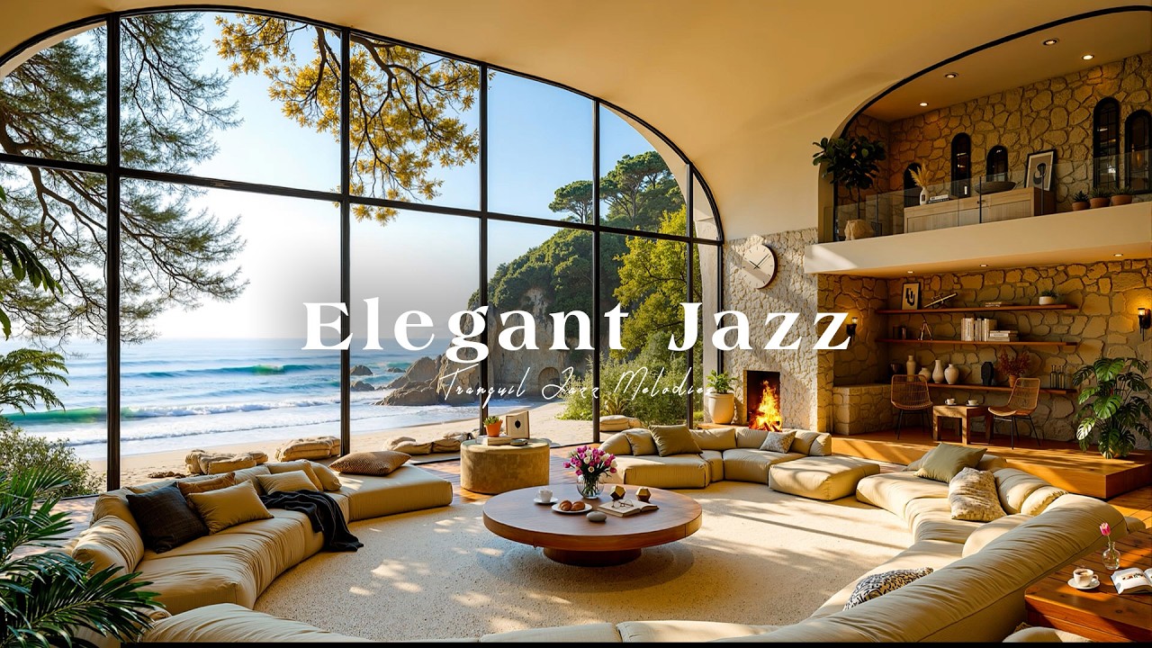 Elegant Morning Jazz Music for Calm Retreat | Relaxing Living Room Ambience with Ocean Waves