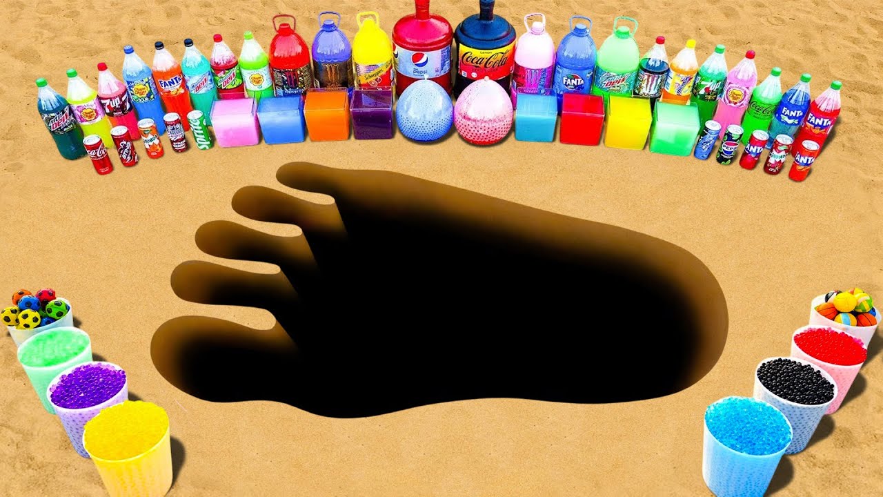 Big Toothpaste Eruption from Giant Foot Pit with Giant Fanta, 7Up, Coca Cola vs Mentos & Sodas
