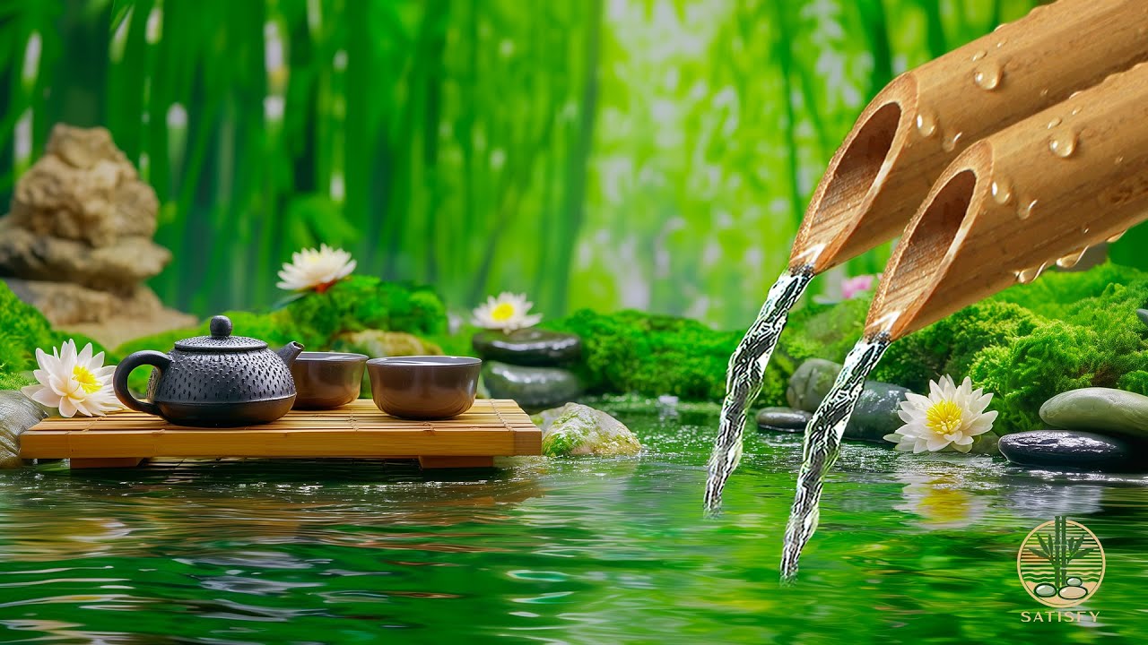 Relaxing Sleep Music + Bamboo Water Sounds 🌿 Meditation Music Relax Mind Body, Deep Healing Music