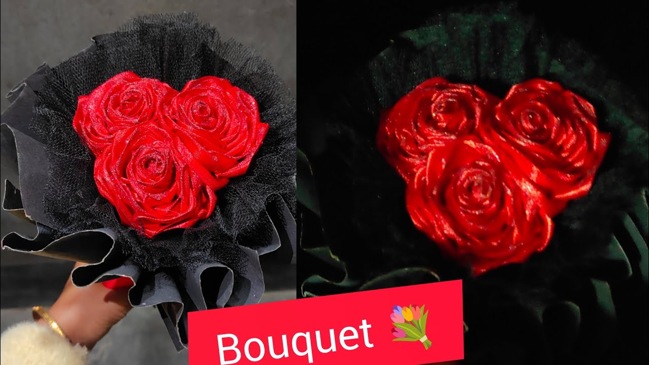 😍 3 Rose Bouquet 💐🌹 ll Ribbon rose Bouquet✅✅ #viralvideo #ribbon #rose #youtubevideo 