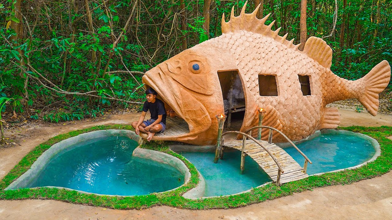 Build Swimming Pool Around Giant Fish House - Building Art