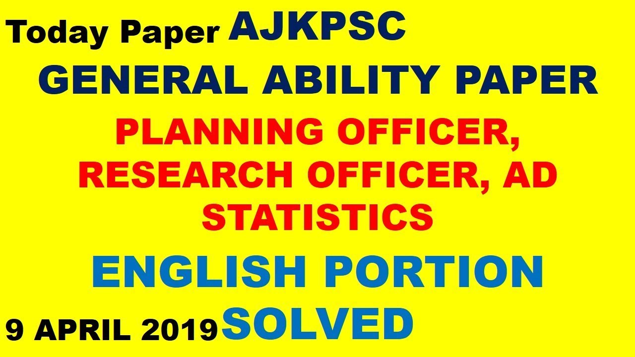 AJKPSC General Ability paper for Research officer, AD statics, planning officer 9 April