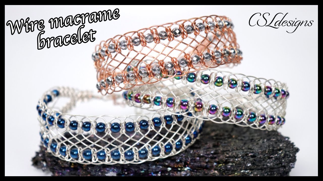 Beaded chevron wire macrame bracelet