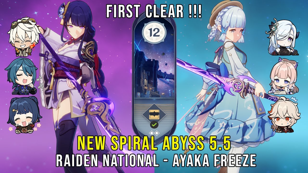 NEW Genshin Impact Abyss 5.5 | C0 Raiden National and C0 Ayaka Freeze |  Floor 12 9 Stars