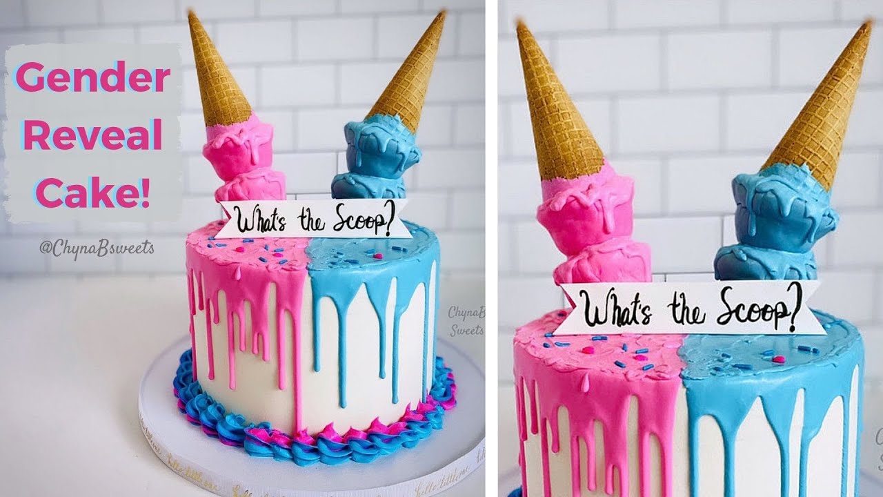 GENDER REVEAL CAKE! I Gravity Defying Ice Cream Drip Cake I Baby Shower Cake